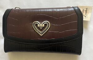 Texas Leather Manufacturing Wallet Women Brown Black Croc Crossbody Clutch NWT